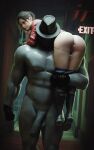  1boy 1girl 3d absurdres anus ass black_gloves blue_eyes boots brown_hair carrying carrying_over_shoulder carrying_person claire_redfield clenched_hand clothes_pull colored_skin fugtrup gloves grey_skin hat highres indoors large_penis looking_back mr._x_(resident_evil) muscular muscular_male nude panties pants pants_pull panty_pull penis ponytail protected_link pussy resident_evil tyrant_(resident_evil) uncensored underwear white_panties 