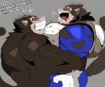  animated anthro bear_hug brown_body brown_fur clothing dragon_ball dragon_ball_z duo fur hi_res hyaku_(artist) japanese_text male male/male mammal muscular oozaru open_mouth primate red_eyes simple_background text torn_clothing vegeta 