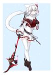  animal_ears cat_ears cat_tail final_fantasy final_fantasy_xiv gloves highres miqo&#039;te niwarabbit staff tail thighhighs white_hair white_mage zettai_ryouiki 