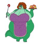  2020 alligator alligatorid anthro apron apron_only belly big_breasts breasts brown_hair cleavage clothed clothing crocodilian curvy_figure female food green_body green_scales grin hair half-closed_eyes holding_food holding_object huge_breasts mostly_nude narrowed_eyes obese obese_anthro obese_female overweight overweight_anthro overweight_female reptile scales scalie sharp_teeth smile solo teeth thick_thighs vdisco voluptuous wide_hips yellow_sclera 