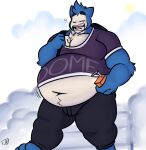  3_toes 4_fingers a_cup_lol anthro arm_tuft backpack barefoot belly belly_jiggle big_belly black_bottomwear black_clothing black_pants blue_body blue_fur bottomwear bubble bulge chest_tuft clothing cloud exposed_belly eyebrows eyes_closed feet fingers fur head_tuft hi_res juice_box male moobs muscular muscular_anthro muscular_male navel nintendo open_mouth outside overweight overweight_anthro overweight_male pants pecs pok&eacute;mon pok&eacute;mon_(species) purple_clothing purple_shirt purple_topwear shirt snorlax solo sun sweatpants t-shirt tan_belly tan_chest teeth thick_thighs tired toes tongue topwear tuft video_games walking yawn 