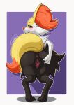  2021 3_fingers anthro anus better_version_at_source black_body black_fur blush border braixen butt canid canine cheek_tuft clitoris cute_fangs digitigrade dipstick_tail facial_tuft feet female fingers fluffy full-length_portrait fur gefauz genitals half-closed_eyes hi_res inner_ear_fluff kemono looking_at_viewer looking_back mammal multicolored_body multicolored_fur multicolored_tail narrowed_eyes nintendo pok&eacute;mon pok&eacute;mon_(species) portrait presenting presenting_hindquarters purple_background pussy red_body red_eyes red_fur red_nose shadow signature simple_background smile solo spread_butt spread_pussy spreading toes tuft urethra video_games white_body white_border white_fur yellow_body yellow_fur 