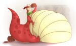  2_horns alchol alcohol anthro barrel belly beverage big_belly blitzit blonde_hair cheek_bulge dragon dragon_kyle eyes_closed grabbing_belly hair hi_res horn hyper hyper_belly inflated_belly inflation male overweight red_body reptile scalie scarf solo thick_tail wine 