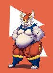  3_toes 5_fingers absurd_res anthro belly big_belly big_muscles bluejeff24 cinderace feet fingers hair hi_res jeffieb19 love_handles male moobs musclegut muscular muscular_anthro muscular_male muscular_thighs nintendo one_eye_closed overweight overweight_anthro overweight_male pecs pok&eacute;mon pok&eacute;mon_(species) red_background red_eyes red_hair shadow simple_background solo standing thick_thighs toes tongue tongue_out video_games white_belly wink 