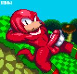  anthro balls bitebox64 digital_media_(artwork) erection genitals hand_behind_head hand_on_penis knuckles_the_echidna looking_at_viewer lying male nude open_mouth outside penis pixel_(artwork) red_body relaxing sky solo sonic_the_hedgehog_(series) surprise surprised_expression 