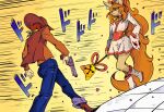 2024 absurd_res accessory animal_mask anthro asian_clothing bell bell_collar boots bottomwear bow_ribbon breasts canid canine ceroba_ketsukane cherry_blossom clothing clover_(undertale_yellow) collar cowboy cowboy_hat digital_drawing_(artwork) digital_media_(artwork) duo east_asian_clothing female flat_chested flower footwear fox fox_mask fur gun hair hair_accessory hair_bow hair_ribbon handgun hat headgear headwear hi_res holding_object holding_weapon human japanese_clothing jojo&#039;s_bizarre_adventure kerchief kimono long_hair long_tail male mammal mask meme menacing_(meme) menacing_approach neckerchief neckwear orange_hair orange_tail petals plant ponytail prunus_(flower) ranged_weapon revolver ribbons sash shoes skirt snoutless staff tail thick_thighs thin_calves thin_legs thin_thighs topwear undertale undertale_(series) undertale_yellow walking weapon wide_hips