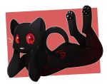  anthro black_paws earthbkun felid hi_res lying male mammal melanistic pantherine paws red_eyes smile solo unseenpanther 