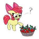  1:1 ? accessory amber_eyes among_us apple apple_bloom_(mlp) bucket equid equine female food friendship_is_magic fruit hair hair_accessory hair_bow hair_ribbon hasbro hi_res horse innersloth mammal my_little_pony plant pony red_hair ribbons simple_background skoon solo sus suspicious video_games white_background 