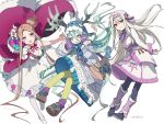  3girls abigail_williams_(fate) abigail_williams_(santa)_(fate) ainu_clothes antlers bare_shoulders beanie black_pantyhose blonde_hair blue_eyes blue_hat blue_scarf blush boots bow breasts carimarica cloak double_bun dress fate/grand_order fate_(series) forehead fur-trimmed_cloak fur_trim gloves hair_between_eyes hair_bow hair_bun hairband hat horns long_hair long_sleeves looking_at_viewer louhi_(fate) mittens multiple_girls pantyhose parted_bangs purple_gloves purple_hairband purple_mittens purple_scarf red_bow red_cloak red_eyes sash scarf shirt sidelocks sitonai_(fate) skirt small_breasts stuffed_animal stuffed_toy sweater teddy_bear tiara very_long_hair white_bow white_dress white_eyes white_hair white_pantyhose white_shirt white_skirt white_sweater yellow_pantyhose 