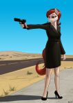  anthro apocheck13 desert earth_pony equid equine female gun hi_res high_heels horse looking_aside mammal my_little_pony overcoat pavement pony ranged_weapon road shadow solo weapon 