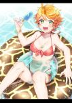  1girl absurdres beach bikini breasts emma_(yakusoku_no_neverland) food green_eyes highres ice_cream ocean orange_hair short_hair solo swimsuit tp82n1r yakusoku_no_neverland 