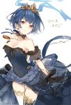  1girl alice_(sinoalice) bad_id bad_pixiv_id blue_hair breasts choker cleavage dress frilled_dress frills fukuda935 jewelry looking_at_viewer necklace pocket_watch red_eyes ribbon short_hair sinoalice sketch solo thighhighs tiara watch white_background 
