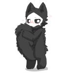  &lt;3 anthro black_body black_fur black_sclera blush canid canine canis changed_(video_game) chano daww fluffy fluffy_tail fur looking_at_viewer mammal mask puro_(changed) simple_background solo tail_between_legs tail_hug white_background white_eyes wolf 