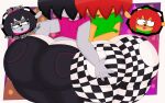 2025 2_horns 3barts 5_fingers abstract_background absurd_res anthro big_butt black_bottomwear black_clothing black_eyes black_hair black_jeans black_pants blue_eyes blush bottomwear bovid brown_body brown_fur bubble_butt butt butt_focus butt_grab butt_squish caprine checkered checkered_bottomwear checkered_clothing checkered_pants clothing crop_top curvy_anthro curvy_female curvy_figure denim denim_bottomwear denim_clothing dialogue digital_drawing_(artwork) digital_media_(artwork) duo english_text eyelashes female female/female fingers fur green_clothing green_shirt green_topwear grey_body grey_fur grey_lipstick grope hair hand_on_butt hi_res horn huge_butt huge_hips huge_thighs jeans lammy_lamb lipstick makeup mammal midriff motion_lines pants parappa_the_rapper pattern_bottomwear pattern_clothing pattern_pants pink_clothing pink_lipstick pink_shirt pink_topwear rammy_lamb rear_view red_hair sheep shirt short_hair smile sony_corporation sony_interactive_entertainment squish text thick_thighs topwear um_jammer_lammy voluptuous voluptuous_anthro voluptuous_female wide_hipped_anthro wide_hipped_female wide_hips