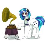  ascot cutie_mark equid equine eyewear female feral friendship_is_magic furniture glasses headphones horn mammal my_little_pony peachmayflower phonograph solo table unicorn victorian vinyl_scratch_(mlp) 