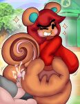  animal_crossing anthro big_breasts big_butt bodily_fluids bottomless breasts butt clothed clothing cum dork_boi female genital_fluids genitals hazel_(animal_crossing) hi_res holding_butt huge_butt human human_on_anthro interspecies male male/female mammal nintendo one_eye_closed penis rodent sciurid thick_thighs video_games wink 