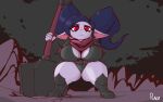  big_breasts breasts cleavage clothed clothing female goth hi_res holding_object holding_weapon league_of_legends not_furry plaga poppy_(lol) red_eyes riot_games short_stack solo thick_thighs video_games weapon yordle 