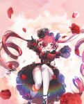  1girl anpolly bangs black_eyepatch blush breasts eyepatch hair_ribbon hat highres hololive houshou_marine large_breasts long_hair looking_at_viewer open_mouth red_eyes red_hair ribbon smile solo twintails virtual_youtuber 