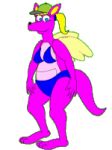 act animated anthro bikini blonde_hair blue_clothing blue_eyes blue_swimwear breasts clothing costume digital_media_(artwork) feet female fingers greetings hair happy hat headgear headwear kangaroo low_res macropod malort mammal marsupial model paws pink_body pinky smile solo swimwear thumbnail toes two-piece_swimsuit virtual wings