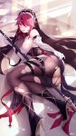  1girl alexiel_(pixiv6211566) ass bangs bare_shoulders between_legs black_legwear boots breasts dress elbow_gloves fishnet_legwear fishnets genshin_impact gloves habit hair_between_eyes hair_over_one_eye highres holding indoors large_breasts looking_at_viewer lying multicolored_hair nipples nun on_floor on_side one_breast_out open_mouth pantyhose petals purple_eyes purple_hair pussy pussy_juice rosaria_(genshin_impact) short_hair staff thigh_strap thighs torn_clothes torn_dress torn_legwear veil white_gloves 