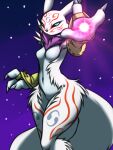  2_tails anthro blue_eyes breasts digimon digimon_(species) featureless_breasts female furball_(artist) gaenamon multi_tail navel nude renamon solo wide_hips 