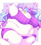  &lt;3 2021 accessory anthro belly big_belly big_breasts blep blue_hair blush bovid bovine bra braided_hair breasts cattle clothing cowbell ear_piercing female hair hair_accessory hi_res huge_breasts kemono long_hair looking_at_viewer mammal multicolored_body multicolored_hair obese obese_anthro obese_female overweight overweight_anthro overweight_female panties piercing pink_hair purple_body purple_hair radiowave solo thick_thighs tongue tongue_out underwear white_body 