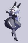  absurd_res anthro breasts bunny_costume canid canid_demon clothed clothing costume demon female frowntown hellhound helluva_boss hi_res high_heels loona_(vivzmind) mammal solo 