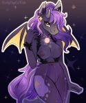  anthro bat_pony breasts clothing ear_piercing equid female friendship_is_magic genitals hi_res horn jewelry looking_at_viewer mammal my_little_pony necklace piercing pussy reallycoykoifish smile solo star starnight translucent translucent_clothing 