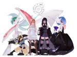  2girls arm_blade black_dress black_hair brown_hair crossover dress final_fantasy final_fantasy_xiv floette gaia_(ff14) gallade gardevoir gen_3_pokemon gen_4_pokemon gen_6_pokemon gunblade holding_hands looking_at_viewer lucario mega_gallade mega_gardevoir mega_pokemon multiple_girls over_shoulder pokemon potion_lilac red_eyes ryne simple_background standing thick_lips thighhighs weapon weapon_over_shoulder 