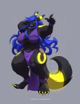  2021 4_toes 5_fingers anthro big_breasts blue_hair breasts digital_media_(artwork) feet female fingers hair hi_res huge_breasts lapres nintendo pok&eacute;mon smile solo toes video_games 