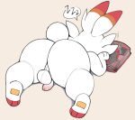  2021 anthro backsack balls big_butt book butt butt_focus foreskin fur genitals hi_res hindpaw humanoid_genitalia humanoid_penis lying male nintendo nude on_front paws penis pok&eacute;mon pok&eacute;mon_(species) pururing rear_view scorbunny simple_background sleeping small_penis solo sound_effects speech_bubble tan_background uncut video_games white_body white_fur zzz 