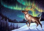  2021 ambiguous_gender brown_body brown_fur capreoline cervid detailed_background digital_media_(artwork) feral fur hi_res kanizo mammal night outside reindeer sky snow solo star starry_sky 