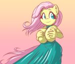  anthro anthrofied big_breasts breasts clothing dress equid female fluttershy_(mlp) friendship_is_magic hair hasbro mammal my_little_pony pink_hair snus-kun solo yellow_body 