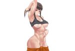  black_hair breasts enen_no_shouboutai maki_oze nipple_slip nipples no_bra nopan purple_eyes shirt_lift short_hair signed undressing white zefrableu 