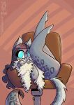  2021 anthro blue_eyes brown_hair chair clouded_leopard conditional_dnp feather_boa felid female fur furniture grey_body grey_fur hair jollyjack mammal nude pantherine solo text url white_body white_fur 