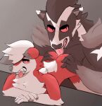  anal anthro butt cmmn-rwt duo fur hi_res lycanroc male male/male muscular nintendo obstagoon oral pok&eacute;mon pok&eacute;mon_(species) rimming sex simple_background slim smile tongue tongue_out video_games 