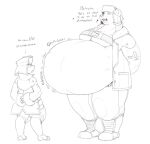  2019 after_vore anthro anthro_pred belly belt big_belly biped black_and_white bottomwear bubble burping clothed clothing coat darkcresentskymin dialogue digestion digital_media_(artwork) duo english_text footwear hat headgear headwear hladnov_(darkcresentskymin) male male_pred mammal monochrome motion_lines musclegut muscular muscular_anthro muscular_male obese obese_anthro obese_male open_mouth oral_vore overweight overweight_anthro overweight_male pants pecs plantigrade rumbling_stomach shoes simple_background sketch soft_vore standing text topwear ursid ushanka vore weight_gain white_background 