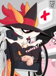  absurd_res anthro bodily_fluids braixen caught chansey clothing disembodied_penis duo female female_penetrated fur genital_fluids genitals hat headgear headwear hi_res hospital humanoid_genitalia humanoid_penis magic_user male male/female male_penetrating male_penetrating_female nintendo orange_body orange_fur penetration penile penile_penetration penis penis_in_pussy pok&eacute;mon pok&eacute;mon_(species) ponporio_(artist) pussy_juice red_eyes text tongue tongue_out vaginal vaginal_penetration video_games wheelchair witch wizard_hat 