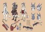 anthro armor axe crossbow crossbow_bolt eyewear fur glasses grey_body grey_fur male mick39 model_sheet multicolored_body multicolored_fur multiple_angles nude off/on porch ranged_weapon sergal solo tail vilous_universe weapon wearing_glasses white_body white_fur