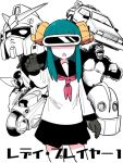  1girl akira_(manga) back_to_the_future blue_hair commentary_request crossover delorean gloves greyscale gundam head-mounted_display horns iron_giant_(mecha) kaneda_shoutarou&#039;s_bike king_kong king_kong_(series) long_hair mecha meriel_(tonmoh) mobile_suit_gundam monochrome open_mouth original ready_player_one robot rx-78-2_gundam simple_background skirt spawn_(comic) spawn_(spawn) the_iron_giant tonmoh white_background 