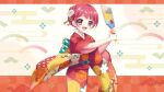  1girl antenna_hair brown_eyes cowboy_shot dot_nose egasumi film_grain floral_print floral_print_kimono flower game_cg hagoita hair_bun hair_flower hair_ornament hair_up holding holding_paddle izumi_tsubasu japanese_clothes kimono looking_at_viewer new_year non-web_source obi official_art open_mouth paddle print_kimono re:stage! red_flower red_hair red_kimono sash seigaiha short_hair short_sleeves single_hair_bun smile solo sorano_neon white_flower wide_sleeves yukata 