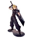  1boy armor blonde_hair buster_sword cloud_strife final_fantasy final_fantasy_vii final_fantasy_vii_remake full_body gauntlets highres looking_at_viewer official_art ryuji_ohara shoulder_armor simple_background single_gauntlet sleeveless sleeveless_turtleneck solo spiked_hair standing suspenders third-party_source turtleneck war_of_the_visions:_final_fantasy_brave_exvius 