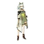  1girl animal_ear_fluff animal_ears arknights bangs bare_shoulders closed_mouth detached_collar dress eyebrows_visible_through_hair full_body green_dress green_eyes green_hair high_heels highres jacket jewelry kal&#039;tsit_(arknights) long_sleeves looking_at_viewer lynx_ears off-shoulder_dress off_shoulder official_art oripathy_lesion_(arknights) short_hair solo standing stethoscope syringe transparent_background watch white_hair wristwatch yui_(niikyouzou) 