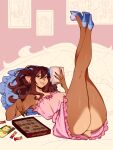 anthro bangs bedroom_eyes big_butt black_fingernails black_nails blue_clothing blue_footwear blue_high_heels blue_shoes book bovid box_of_chocolates brown_body brown_eyebrows brown_eyes brown_hair brown_nose butt candy caprine chocolate closed_smile clothed clothed_anthro clothed_female clothing colored_nails countershade_butt countershade_face countershade_neck countershade_tail countershade_torso countershading dessert dress eating eyebrow_through_hair eyebrows eyelashes eyelashes_through_hair female female_anthro fingernails fingers food footwear full-length_portrait hair hair_between_eyes hi_res high_heels holding_book holding_candy holding_chocolate holding_food holding_object humanoid_hands iris legs_up lips littlesheep long_fingernails long_hair looking_at_viewer lying mammal melani_quart monotone_hair mouth_closed multicolored_body nails narrowed_eyes no_underwear on_back open_book pink_clothing pink_dress pink_inner_ear pink_lips pinup plantigrade portrait pose presenting presenting_hindquarters pupils reading reading_book seductive sheep shoes short_tail smile smiling_at_viewer solo straight_legs tail tail_under_skirt tan_body tan_countershading three-quarter_view translucent translucent_hair two_tone_body upskirt white_sclera