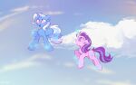  better_version_at_source cloudscape duo equid equine female feral friendship_is_magic hasbro horn joyful levitation looking_at_another magic mammal mirtash my_little_pony sky smile starlight_glimmer_(mlp) trixie_(mlp) unicorn 