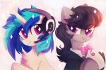  better_version_at_source bow_tie bust_portrait clothing dress_shirt duo earth_pony equid equine eye_contact female feral friendship_is_magic hasbro headphones horn horse looking_at_another mammal mirtash my_little_pony octavia_(mlp) pony portrait shirt simple_background smile sparkles topwear unicorn vinyl_scratch_(mlp) 