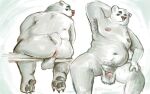  anthro anus armpit_hair balls bodily_fluids body_hair butt butt_hair facial_piercing genital_fluids genitals male mammal nipples nose_piercing paws penis piercing polar_bear precum pubes rocketshibaa saggy_balls septum_piercing sitting small_penis solo ursid ursine 