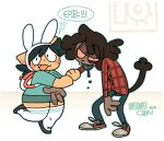 2020 4_fingers adventure_time anthro arm_grab backpack black_hair blue_clothing blue_shirt blue_topwear bodily_fluids bottomwear brown_hair cartoon_network charlie_(sockobocko) clothed clothed_anthro clothed_female clothed_male clothing cosplay costume cute_fangs denim denim_bottomwear denim_clothing dialogue digital_drawing_(artwork) digital_media_(artwork) domestic_cat dripping duo english_text fangs felid feline felis female female_anthro fingerprint fingers fionna_the_human footwear front_view full-length_portrait fur glistening_eyelids hair jeans looking_at_viewer male male/female male_anthro mammal marshall_lee narrowed_eyes open_mouth open_smile orange_body orange_ears orange_fur overweight overweight_anthro overweight_female pants pattern_clothing pattern_shirt pattern_topwear plaid plaid_clothing plaid_shirt plaid_topwear portrait pose posing_for_picture rita_(sockobocko) saliva saliva_drip shirt shoes shorts slim_anthro slim_male smile sockobocko socks speech_bubble tail teeth text tongue tongue_out topwear white_clothing white_footwear white_socks