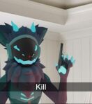  5_fingers blue_claws blue_eyes blue_horn blue_mouth blue_nose blue_pawpads chest_tuft claws fingers fur grey_body grey_fur gun holding_object holding_weapon horn invalid_tag killing machine pawpads protogen ranged_weapon safe_(disambiguation) screen screen_face solo text tuft unknown_artist weapon 