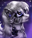  ambiguous_gender blue_eyes cosmic_background cybernetics cyborg feral fur glistening glistening_eyes grey_body grey_fur grey_hair hair hasbro hi_res killthe_demon looking_up machine mouth_closed my_little_pony side_view solo space space_background 
